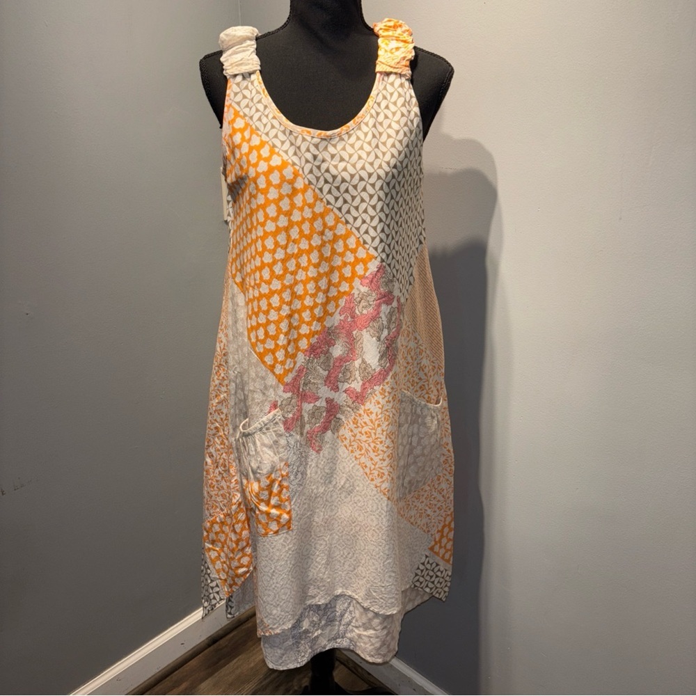 Women Dress Peasant Prairie Color block Dress Asymmetrical Hem Sleeveless SzS‎